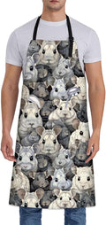 Cute Chinchilla Apron, Adjustable Kitchen Realistic Chinchilla Faces Aprons with Pockets for Cooking BBQ Gardening, 28×33 IN, Holiday Gifts for Women Men Wife, for Chef Baking, Oxford Fabric