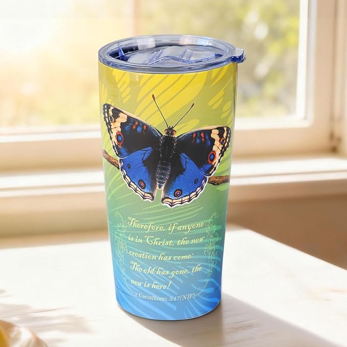 20oz Christian Butterfly Tumbler - Double Vacuum Insulation | Faith-Inspired Travel Coffee Mug, Religious Symbol of Resurrection, Leak-Proof Tumblers Cup for Hot/Cold, Thoughtful Gift