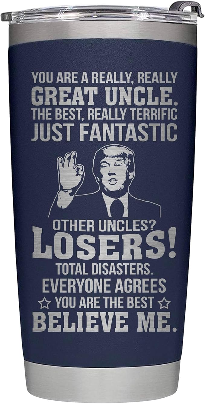 Gifts for Uncle on Christmas from Niece - Funcle Great Tumbler for Fathers Day, Christmas, Birthday - Great Uncle Birthday Insulated Stainless Steel Cup 20oz, Navy