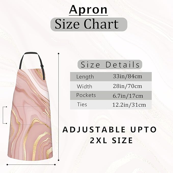 Marble Pink Apron,Oxford Fabric Adjustable Kitchen Apron with 2 Pockets,Waterproof Cooking Aprons for Men Women Mom Wife Dad,Ideal Gifts for Coffee House,Shop,Baking,BBQ,Housewarming,28x33in