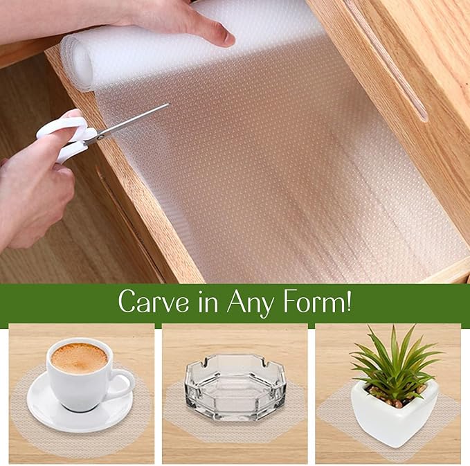 EVALAND Shelf Liners for Kitchen Cabinets Non-Adhesive 19.6" x 33 FT Clear Drawer Liner Non Slip, Washable Cabinet Liner, Waterproof Shelf Liners for Cabinets, Refrigerator Bathroom Pantry Cabinet Mat