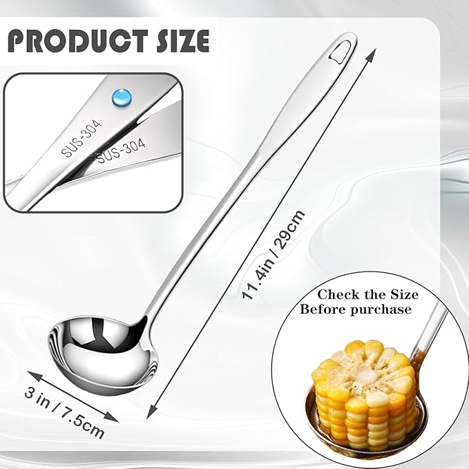 Soup Ladle 304 Stainless Steel Ladle spoon, 12.2Inch Long Handle Soup Spoons Serving Spoon for Cooking Buffet, Party, Kitchen, Silver