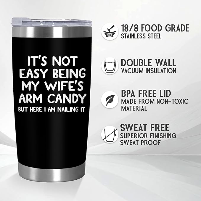 Christmas Birthday Gifts For Husband from Wife - 20 oz Stainless Steel Insulated Coffee Tumbler with Lid - Anniversary Wedding Gifts Gifts for Him Men Husband from Wife, Presents for Men