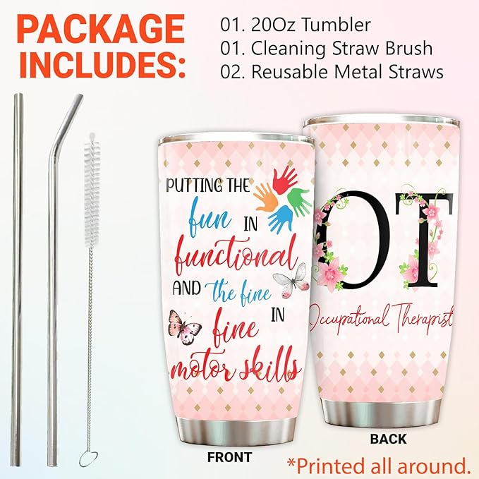 Occupational Therapist Tumbler Stainless Steel 20oz, Putting Fun and Fine OT Gift For Birthday Christmas, OT Gift For Coworker Women Men, World Occupational Therapy Day Tumbler Wrap
