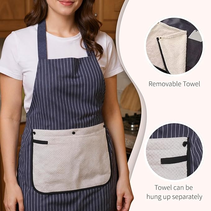 Apron with Pockets for Women and Men Cross Back Design with Towel Machine Washable Kitchen Apron for Cooking Grilling Painting Cleaning Gardening