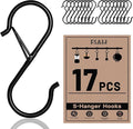17 Pcs S Hooks for Hanging Safety Buckle, 3.5 Inch Stainless Steel S Shaped Locking Hooks for Colleague Dorm, Kitchen, Plants Pots Towels Bags, Black