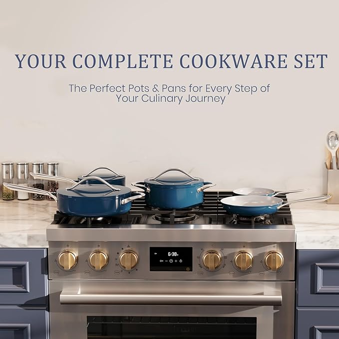 Nonstick Ceramic Frying Pan 8" for All Cooktops, PTFE/PFOA/PFAS Free, Even Heat Distribution Oven Safe up to 500°F, Healthy Non Toxic Skillet w/Ergonomic Stainless Steel Handle, Navy Blue