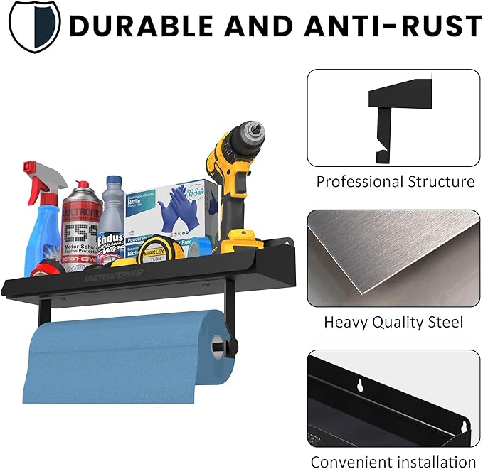 UNITEDPOWER Hand Tool Tray with Paper Holder, 2-in-1 Wall Mount Hardware Small Tools Rack, Storage Organizer for Workshop, Shed, Garage, Holds 40 lbs