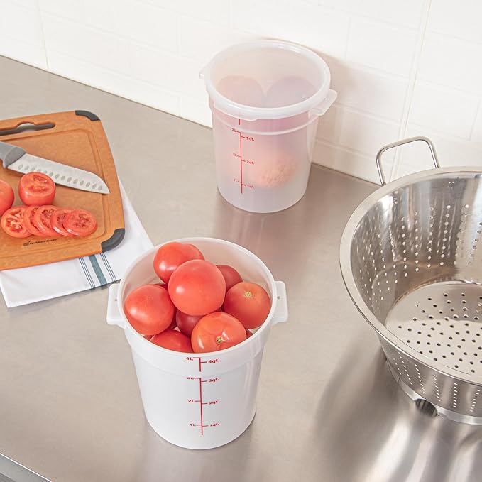 Restaurantware-Met Lux 4 Quart Food Storage Container, 1 White Storage Container - Lids Sold Separately, Red Volume Markers, Dishwashable Box, Side Handles, For Storing Foods
