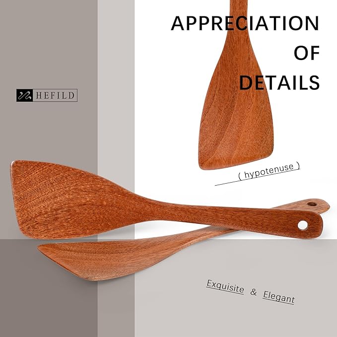 2PCS Wooden Spatulas for Cooking, 12.8inch Coated Sapele Wood Turners for Frying, Non-Scratch Bevel Spurtle for Pan & Wok, Wooden Cooking Utensils for Non Stick Cookware, Long Handle Scraper