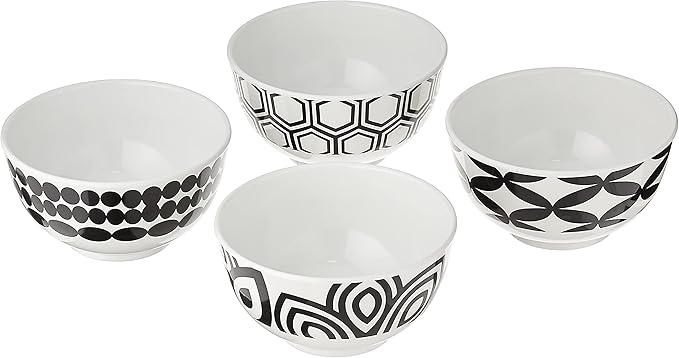 French Bull Melamine Mini Bowls, 4-Piece Set, 10 Fluid Ounces, Small Serving Bowl – Snack Condiment Dipping Sauce Dessert Ice Cream – Shatter Proof, BPA Free, Dishwasher Safe, 4”, Foli