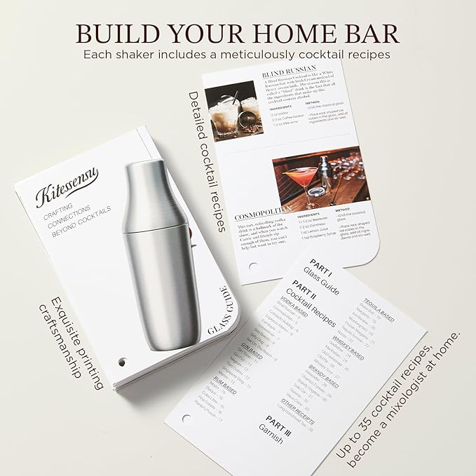Kitessensu Hybrid Cocktail Shaker | Vacuum Insulated Stainless Steel Martini Shaker with Double Wall Martini Cup | Integrated Measuring System | Tumbler Lid & Cocktail Recipes Included | Orchid