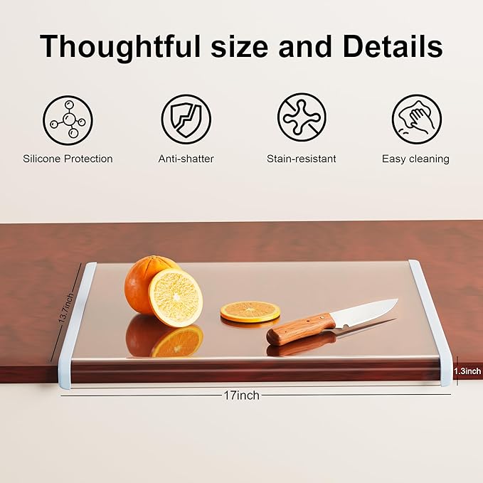 Clear Cutting Board for Countertop (17"x13.3"),Glass Cutting Board with Lip,Kitchen Countertop Protector, Non Slip,Gifts suitable for Christmas, Mother's Day and fatherly occasions (Blue)