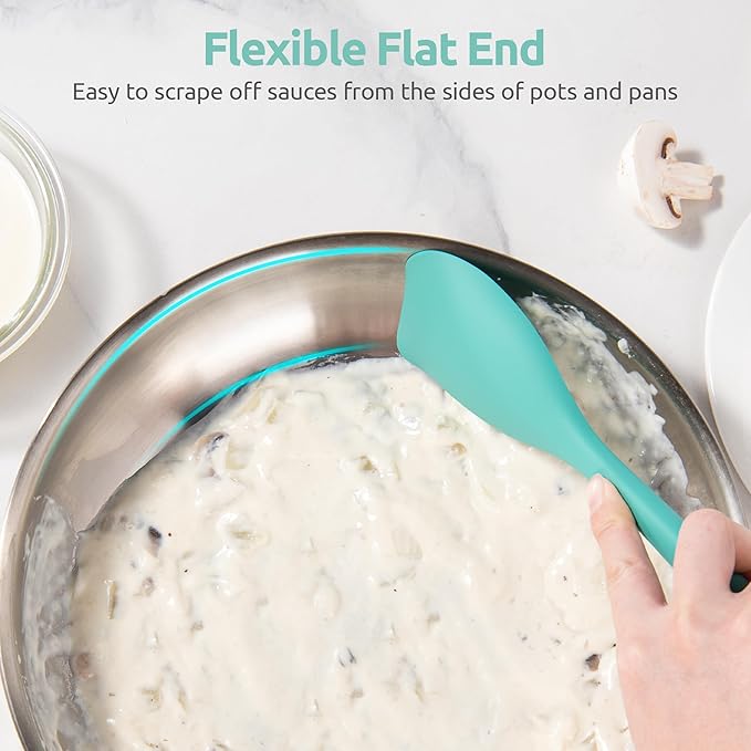 600ºF Heat Resistant Spatula Spoon: U-Taste Flexible Silicone Cooking Scoop Spoonula, Serving Mixing Scraping Food in Non-Stick Pan Cookware, Seamless Multifunctional Kitchen Utensil (Aqua Sky)