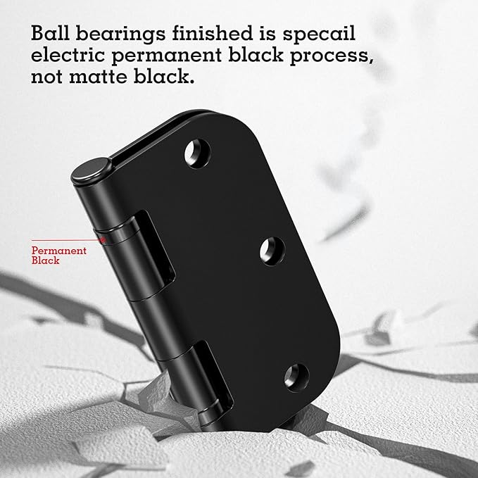 6 Pack No Squeak Matte Black Door Hinges 3.5 Inch 5/8"Radius Round Ball Bearing Interior 3-1/2"Flat Iron Bifold Residential Standard Bedroom Indoor for Doors 3 ½" Hardware House Home Decor Essentials