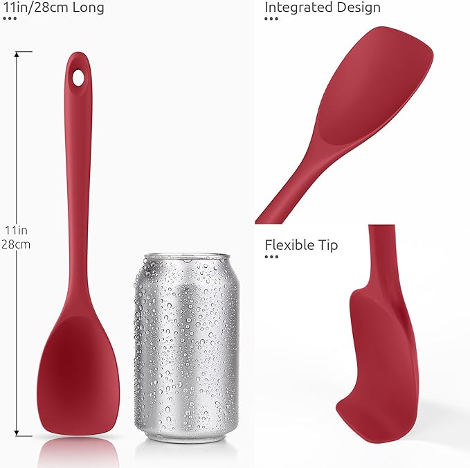 600ºF Heat Resistant Spatula Spoon: U-Taste Flexible Silicone Cooking Scoop Spoonula, Serving Mixing Scraping Food in Non-Stick Pan Cookware, Seamless Multifunctional Kitchen Utensil (Red)