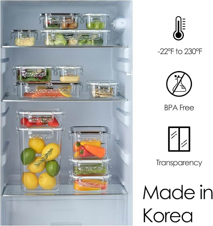 Airtight Food Storage Containers with Lids Gift Set (6 pack) BPA-Free | Clear | Microwave, Freezer and Dishwasher Safe | Leak-Proof | Kitchen Fridge Organizer Fruit Boxes | Fresher Food