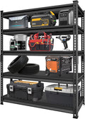48''W Utility Garage Shelves: 2,800Lbs Heavy Duty Steel Metal Adjustable Shelving Storage Industrial Rack Units 5 Tier Black 48" W x 24" D x 78" H