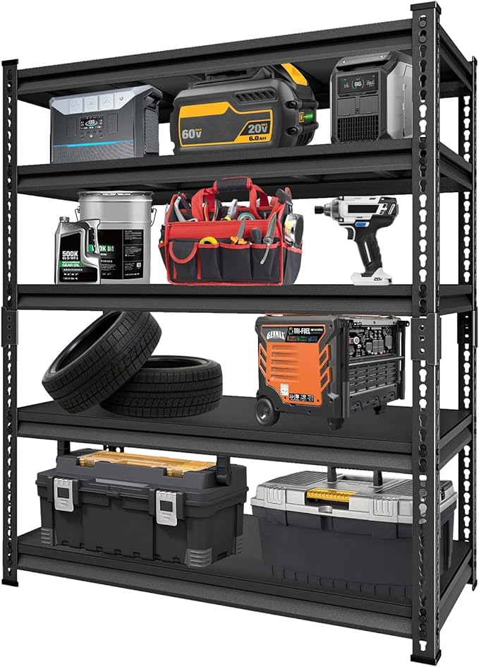 48''W Utility Garage Shelves: 2,800Lbs Heavy Duty Steel Metal Adjustable Shelving Storage Industrial Rack Units 5 Tier Black 48" W x 24" D x 78" H