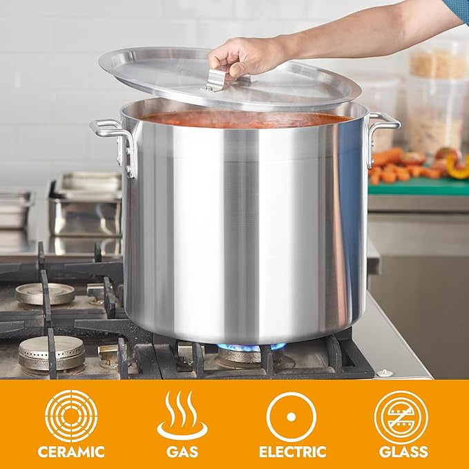 CURTA 20 Quart Aluminum Stock Pot with Lid, Heavy Duty Commercial Grade Large Capacity Cooking Pot for Boiling, Stewing, Great for Kitchen, Restaurant, Catering, and Home Use,NSF certified