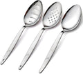 3-PCS Kunz Spoon | 9 Inch 18/10 Stainless Steel Serving Spoons Set Include Serving Spoon, Slotted and Perforated Spoons, Perfect for Basting, Plating, Quenelle, Sauces