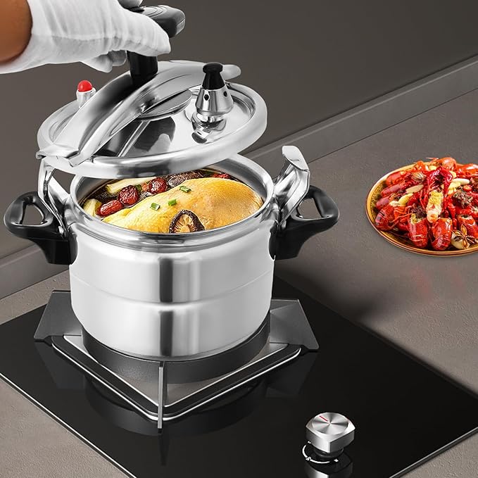 3.17qt Aluminum Pressure Canner with One-Hand Locking - Large Capacity Cooker for Canning Vegetables, Meats, Seafood & Stewing Food‌