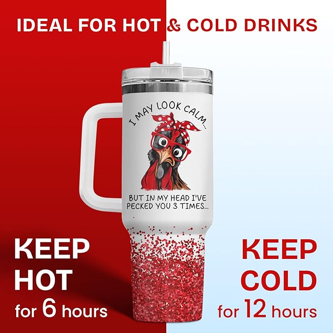 34HD Crazy Chicken Lady Tumbler with Handle and Straw, 40oz Mama Hen Coffee Mug with Lid, Funny Chicken Gifts for Girls Women on Birthday Mothers Day Christmas