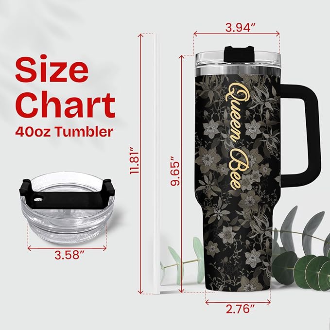 34HD Queen Bee Tumbler with Handle & Straw, 40oz Stainless Steel Vacuum Insulated Coffee Mug, Honey Bee Gifts for Birthday Mothers Day Christmas, Gifts for Women Teachers Mom Daughter Friend