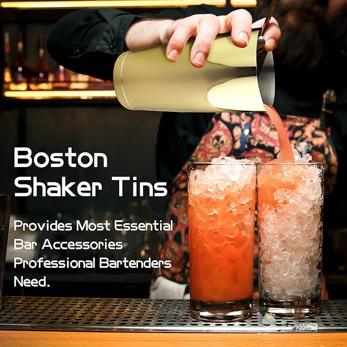 Stainless Steel Cocktail Shaker - 2 Piece 18oz & 28oz Boston Cocktail Shaker Bar Shaker Set Martini Shaker Set Bartender Shakers for Bartending - Gold