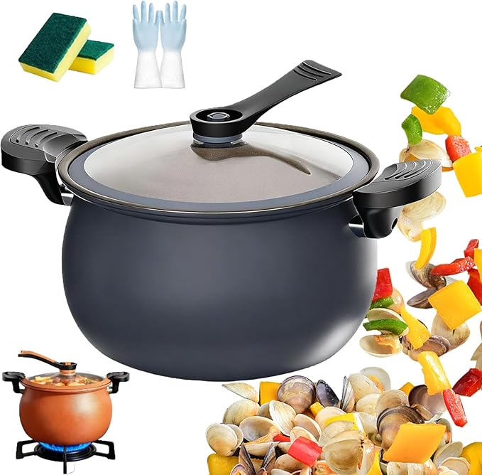 8QT Multifunctional Large Capacity Non-stick Pressure Cooker, 8QT Micro Pressure Cooker with Anti-Scalding Handle & Visible Glass Cover,Transparent Glass Cover, for Induction Cookers Gas Stoves (A)