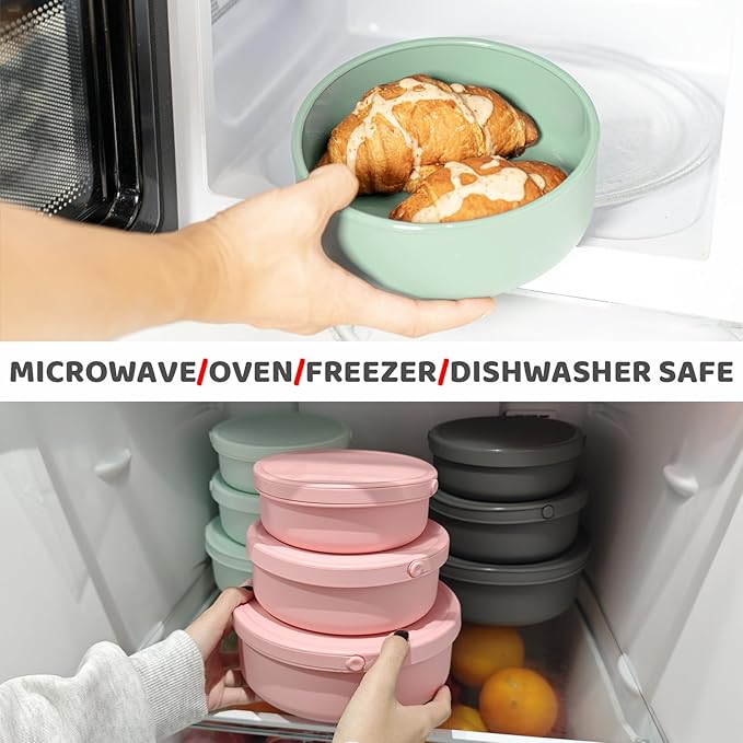 Silicone Food Storage Containers Bowl, Set of 3 Reusable Silicone Bento Lunch Box Containers with Lids (17oz, 25oz, 42oz) Dishwasher, Microwave and Freezer Safe (Bright Yellow)