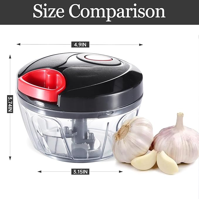 Cambom Manual Food Chopper Vegetable Cutter, Hand String Vegetable Chopper Onions Cutter for Vegetable Fruits Nuts BPA Free Food Safe Material, 550ml Black