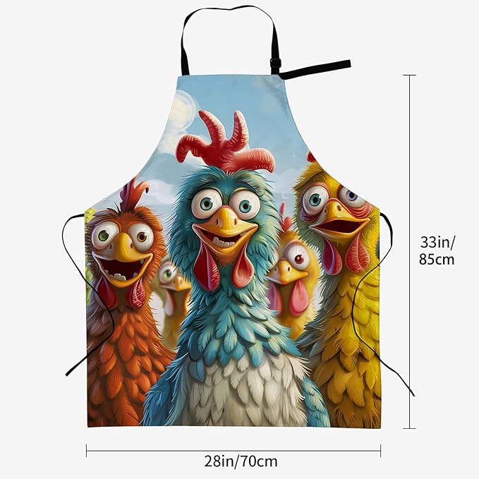 Colorful Chicken Pattern Apron for Women, 28x33in, Kitchen Chef Aprons with 2 Pockets, Polyester, Farmhouse Apron for Cooking BBQ Baking Gardening Chef, Gifts for Mom Wife Dad