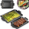 2PCS Grill pan: Grill pan for outdoor grill - Non-stick enamel coating grill topper suitable for camping, picnic, party