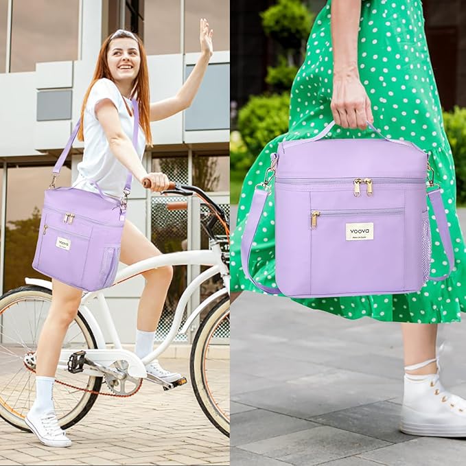Voova Stackable Stainless Steel Thermal Lunch Box with Lunch Bag and Cultery Set for Adult Women Men, 3 Tier Leakproof & Microwave Safe Insulated Bento Boxes Food Container for Work, Purple