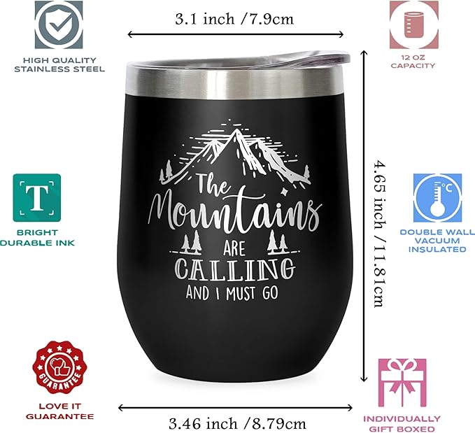 Best Gifts For Outdoor Lovers, The Mountains Are Calling 12oz Tumbler Cup, Gifts For Outdoor Enthusiasts, Mountain Coffee Mug, Climber Hiking Gifts, Mountaineering Camping Gift Ideas