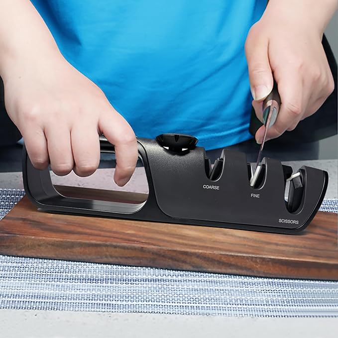Knife Sharpener, Coarse and Fine Slots, Scissor Sharpening Slot