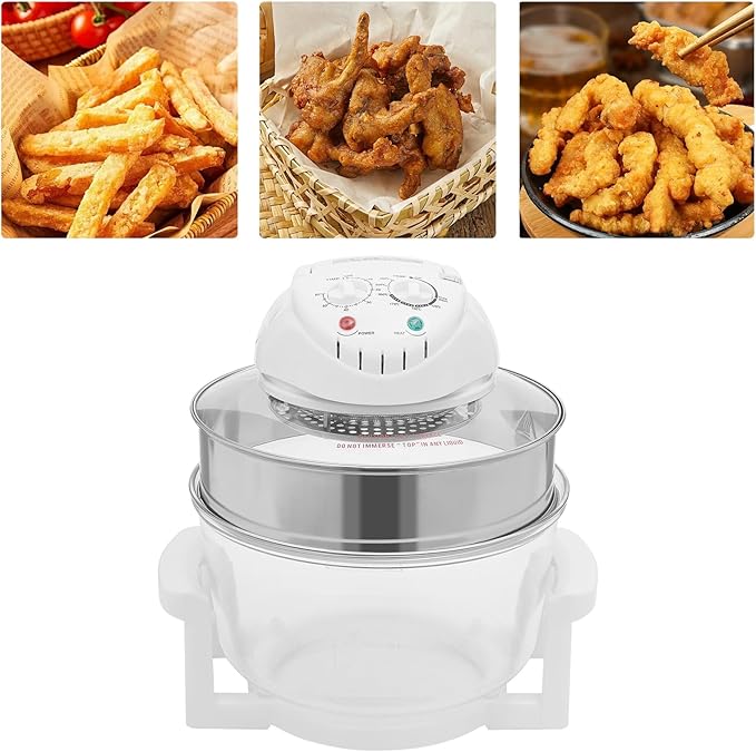 17L Glass Turbo Air Fryer, 18Qt Large Capacity 360° Viewable Airy Fryer, 1200W-1400W Electric Halogen Oven, Automatic Power Off/Knob Control for Baking, Frying, Steaming