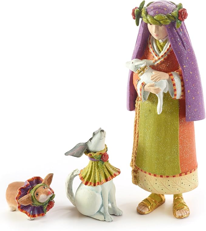 MACKENZIE-CHILDS Patience Brewster Nativity Figurine, Christmas Nativity Home Decor, Shepherdess with Dog