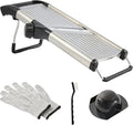 Restaurantware Stainless Steel Adjustable Mandoline Slicer - German Standard Vegetable Slicer with Blade Guard, Cut-Resistant Gloves, Cleaning Brush - Food Slicer for Potato, Onions, Cucumbers, Tomato