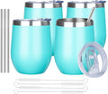 MEZMUT 12 Oz Insulated Wine Tumbler with Lid Double Wall Vacuum Stainless Steel Wine Glass Coffee Mug Insulated Tumbler Cup for Champaign, Cocktail, Beer (Teal, 4 Pack)