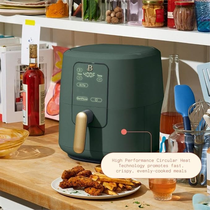 Beautiful by Drew Barrymore 6-Quart Digital Air Fryer, TurboCrisp Technology, Touch-Activated Display, 1750W, 90–400°F, Dishwasher-Safe Basket (THYME GREEN)
