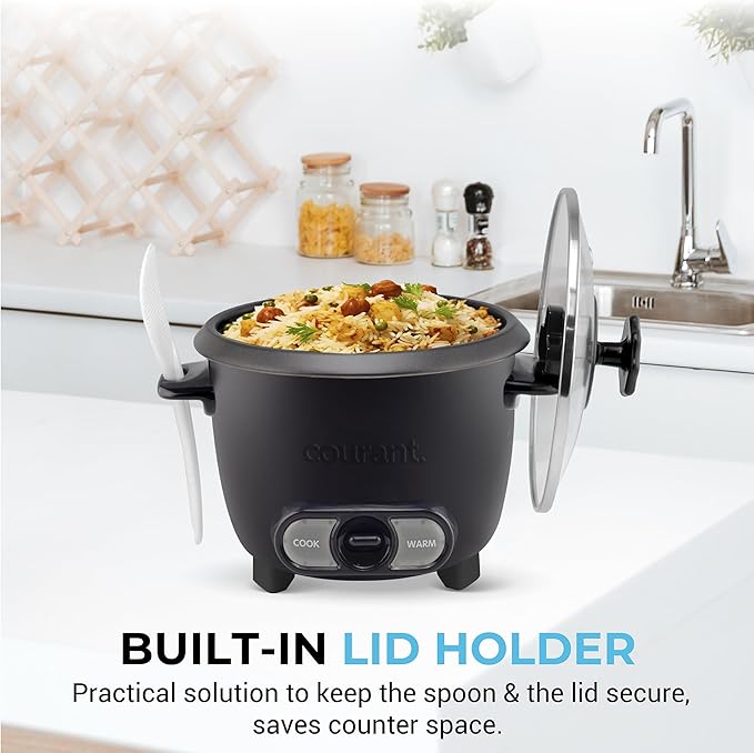 Courant Rice Cooker 6-Cup (Cooked), Removable Non-Stick Bowl, One Touch Rice Cooker,Black