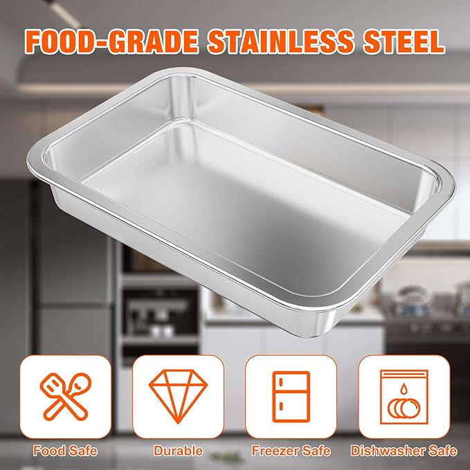 onlyfire Stainless Steel Baking Pan Barbeque Grilling Pan for Baking Breads, Grilling Chicken, Vegetables, 12.4" X 8.5" X 1.9"