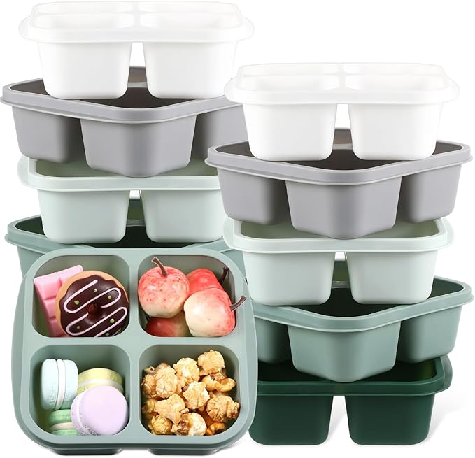 Honeydak 10 Pack Snack Container 4 Compartment Reusable Bento Snack Boxes Divided Lunchable Containers with Lids Meal Prep Lunch Food Storage Boxes for School Work Travel(Sage Color)