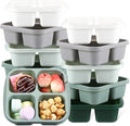 Honeydak 10 Pack Snack Container 4 Compartment Reusable Bento Snack Boxes Divided Lunchable Containers with Lids Meal Prep Lunch Food Storage Boxes for School Work Travel(Sage Color)