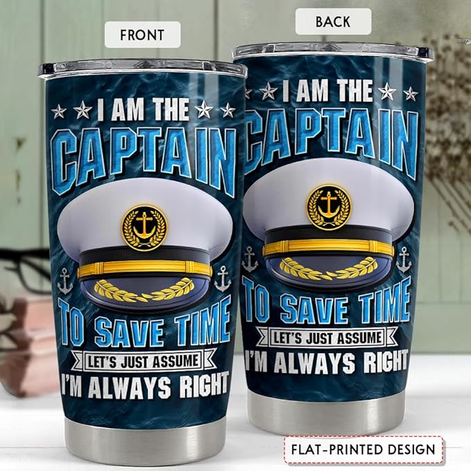 SANDJEST Captain Tumbler 20oz Boat Captain Gifts for Men Boater Boats Owners Stainless Steel Insulated Tumblers Coffee Travel Mug Cup Boaters Boating Gift