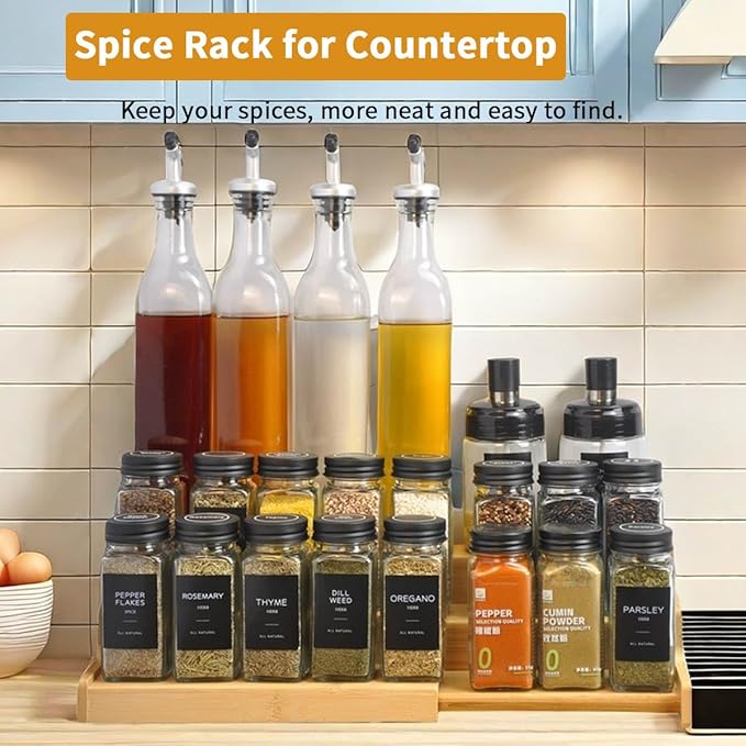 JinDoWin Spice Rack Organizer For Cabinet, Spice Organization For Cabinet, Spice Rack For Countertop,15.7 Inch Adjustable Seasoning Organizer Spice Organizer (2 Pack, Medium)