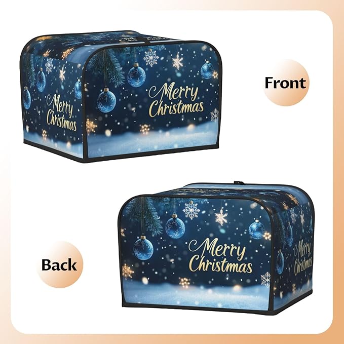Toaster Cover 4 Slice Winter Snowflake Christmas Blue Ball Kitchen Small Appliance Covers with Pockets Dust and Fingerprint Protection