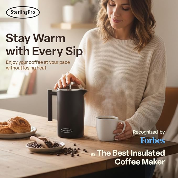 Stainless Steel French Press Coffee Maker Large 1.5 L(51 oz) Mirror – Durable Double Walled Insulated Coffee Press Keeps Drinks Hot, Easy to Use and Clean Stylish Design for Rich Flavor